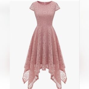 *2/$20* BeryLove Pink Lace Midi Dress Sharktooth Hem Women's 2XL